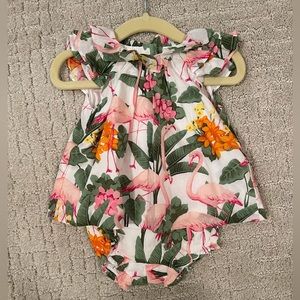 JANIE AND JACK FLORAL AND FLAMINGO INFANT DRESS AND BLOOMERS- New with tags
